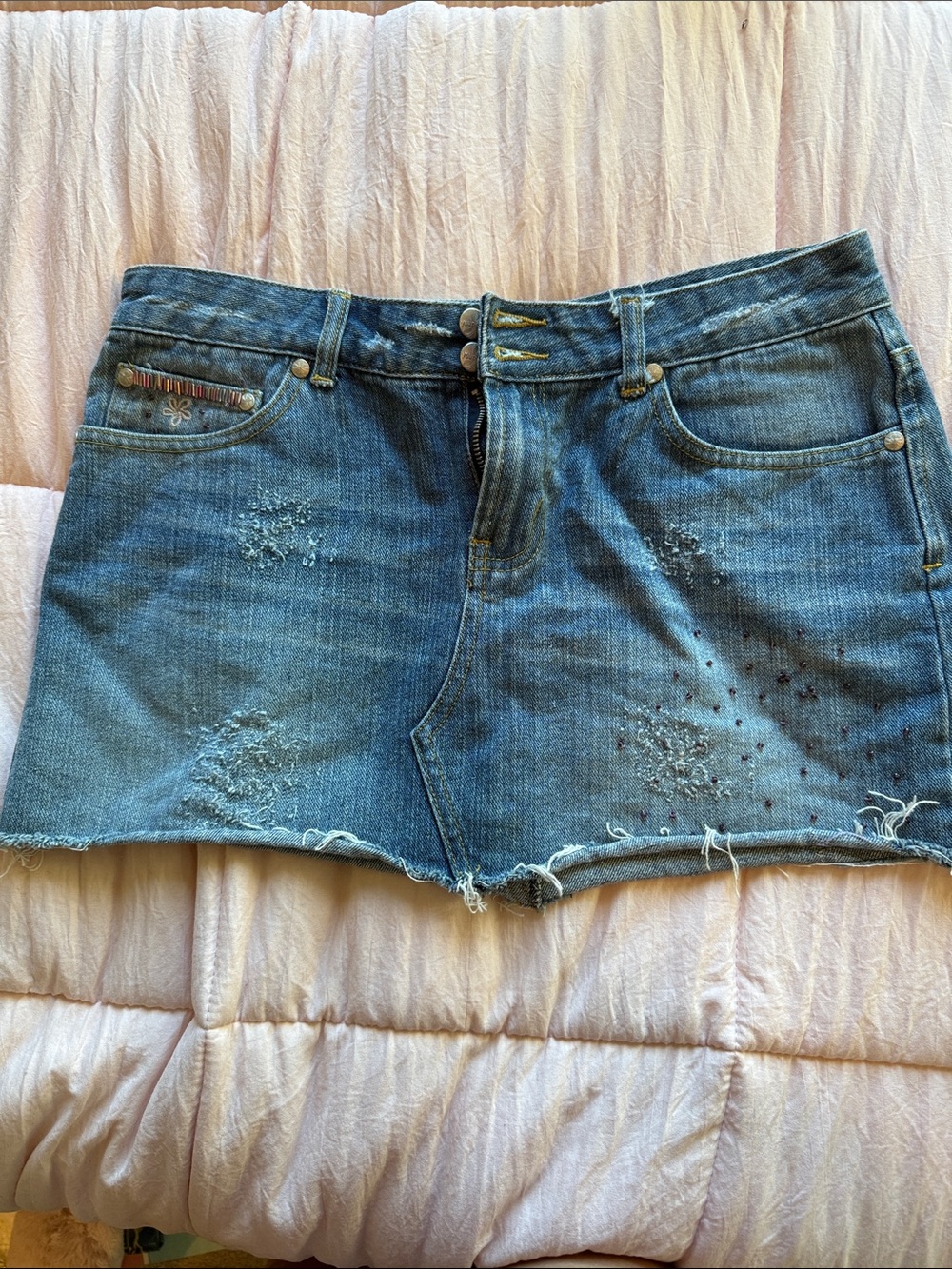 Younique Blue Distressed Denim Mini Skirt